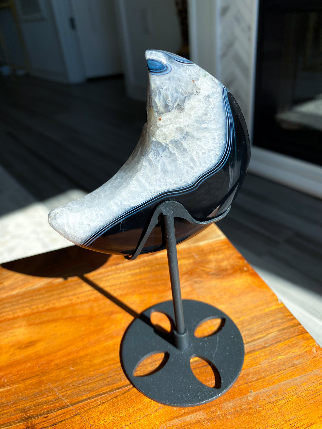 Large Black Agate Moon on Stand - Get Exact Item