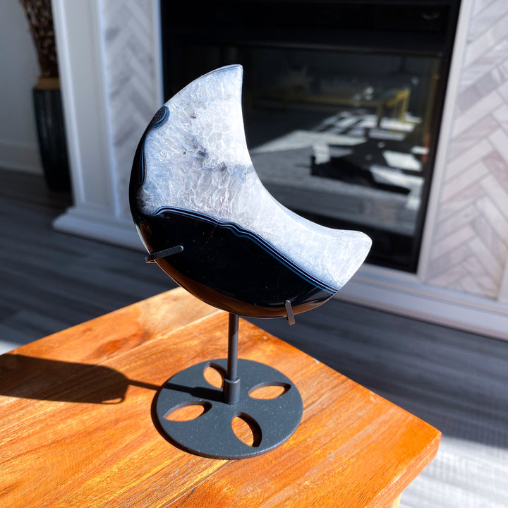 Large Black Agate Moon on Stand - Get Exact Item