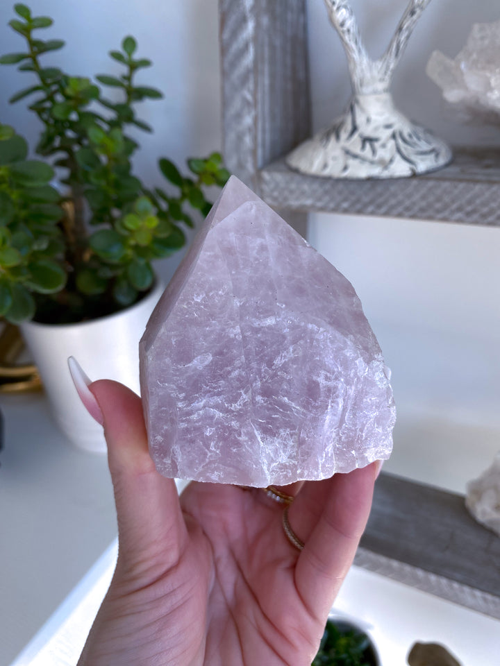 Kunzite Top Polish w/ Inclusions - Pink & White Kunzite