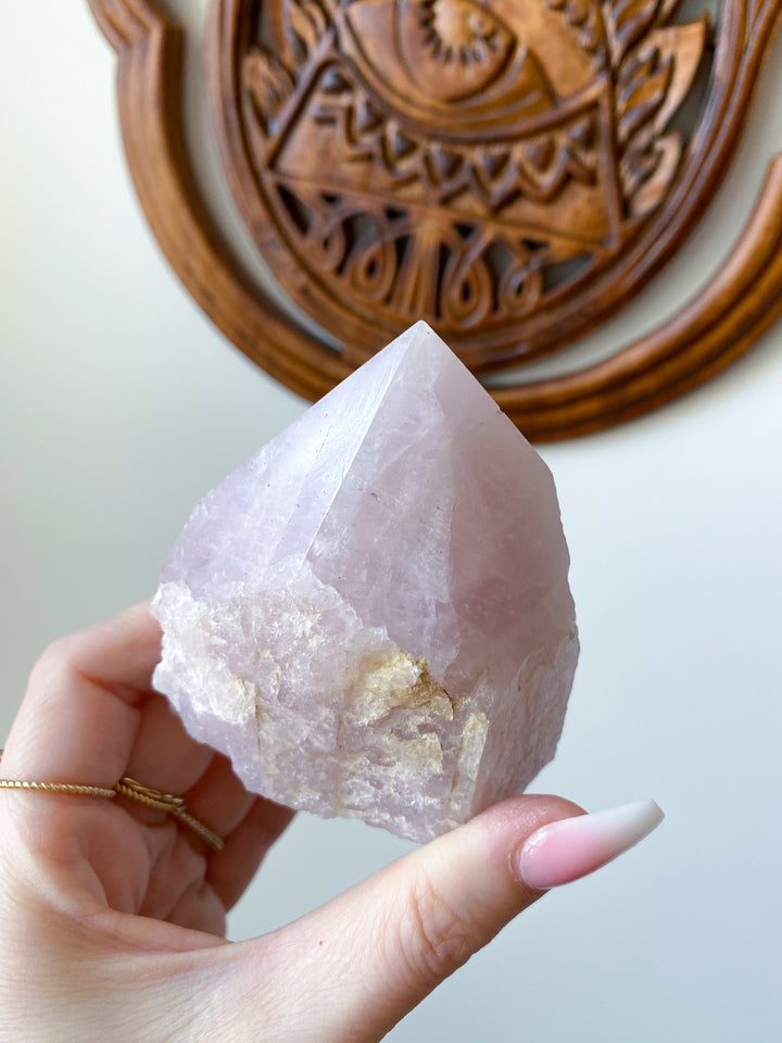 Kunzite Top Polish w/ Inclusions - Pink & White Kunzite