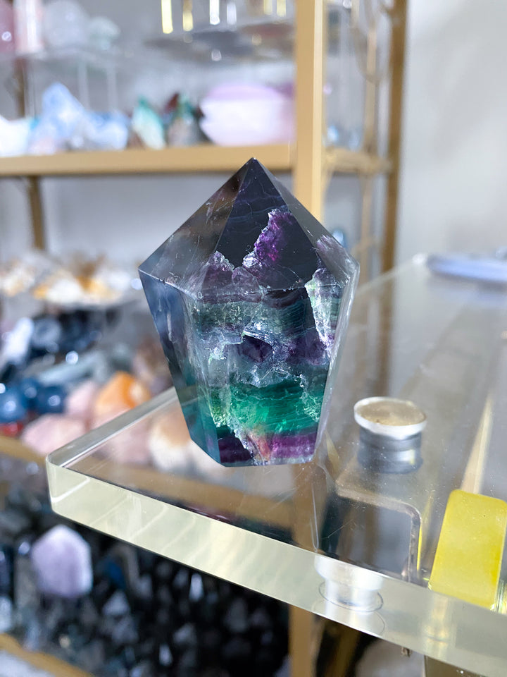 Green & Purple Fluorite Point #15