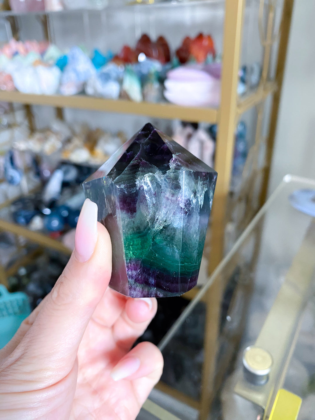 Green & Purple Fluorite Point #15