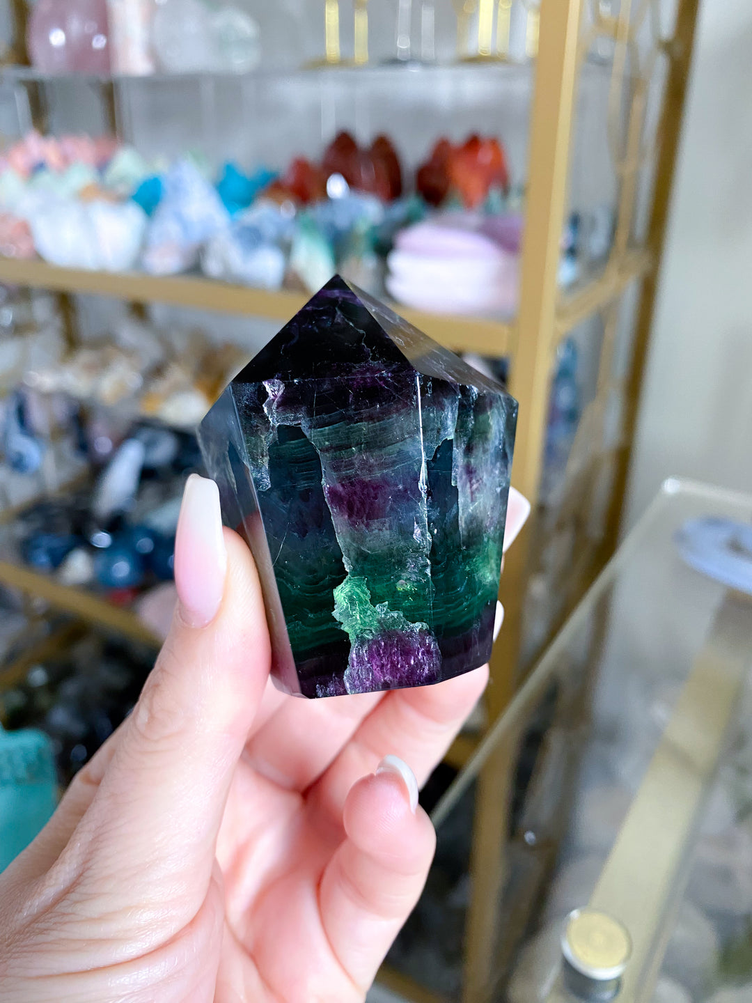 Green & Purple Fluorite Point #15