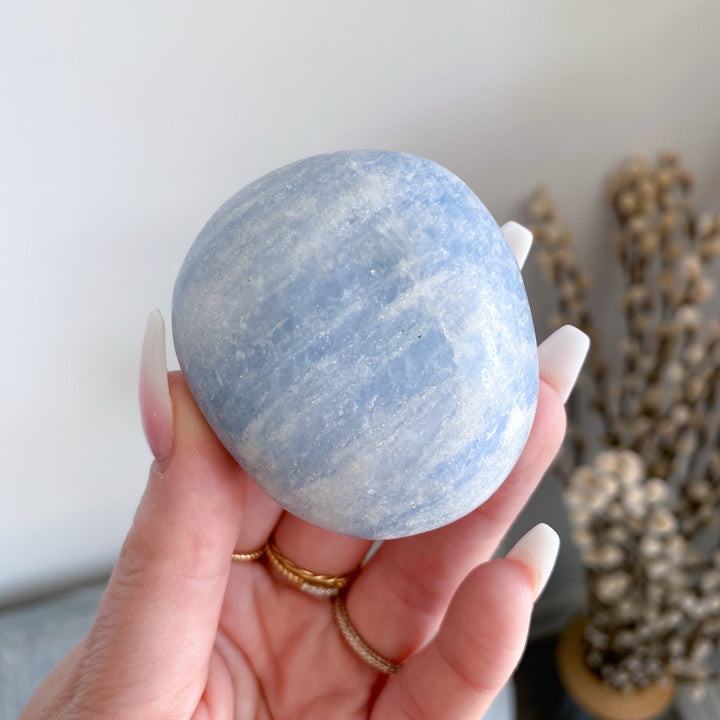 Blue Calcite Palm Stone - Get Exact Piece