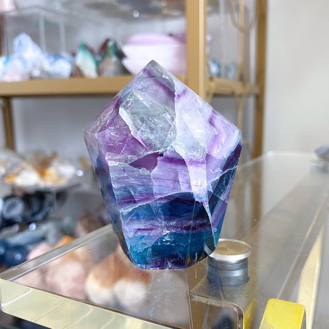 Large Polished Rainbow Fluorite Point #30
