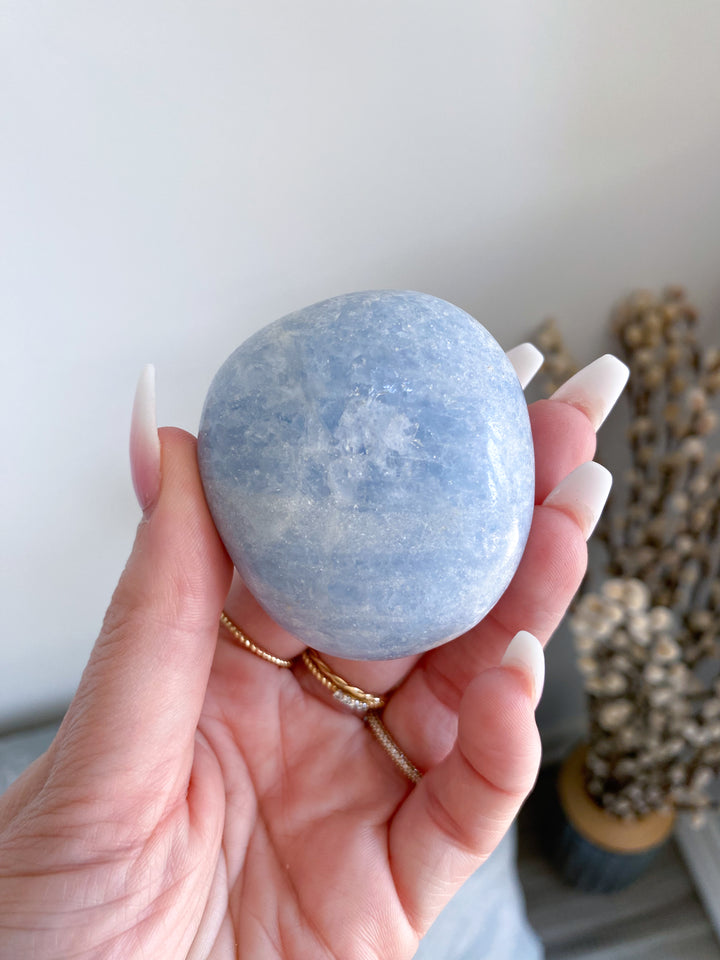 Blue Calcite Palm Stone - Get Exact Piece