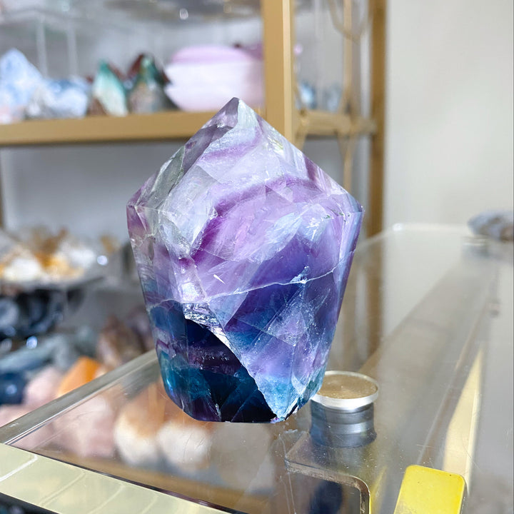 Large Polished Rainbow Fluorite Point #30