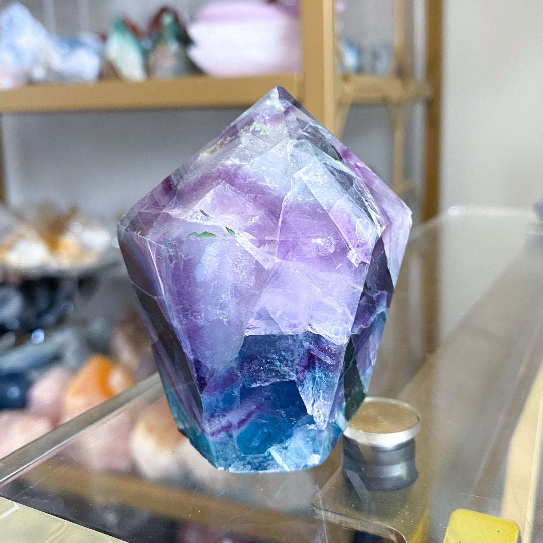 Large Polished Rainbow Fluorite Point #30