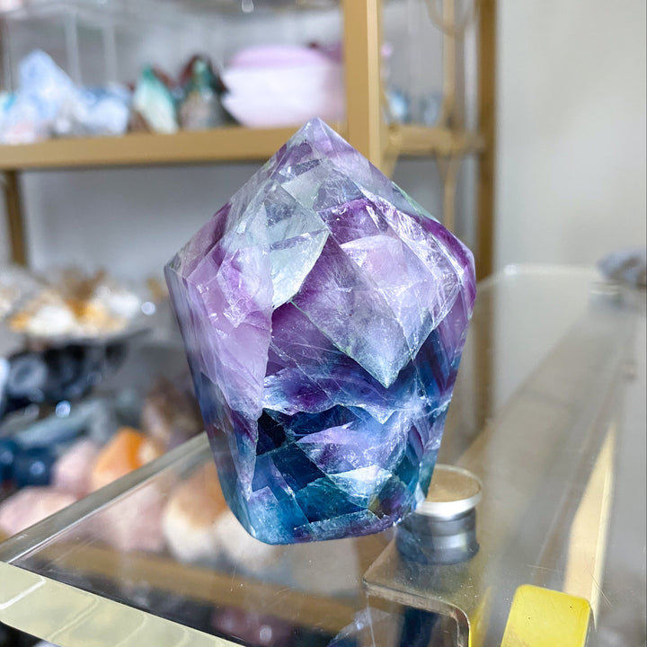 Large Polished Rainbow Fluorite Point #30