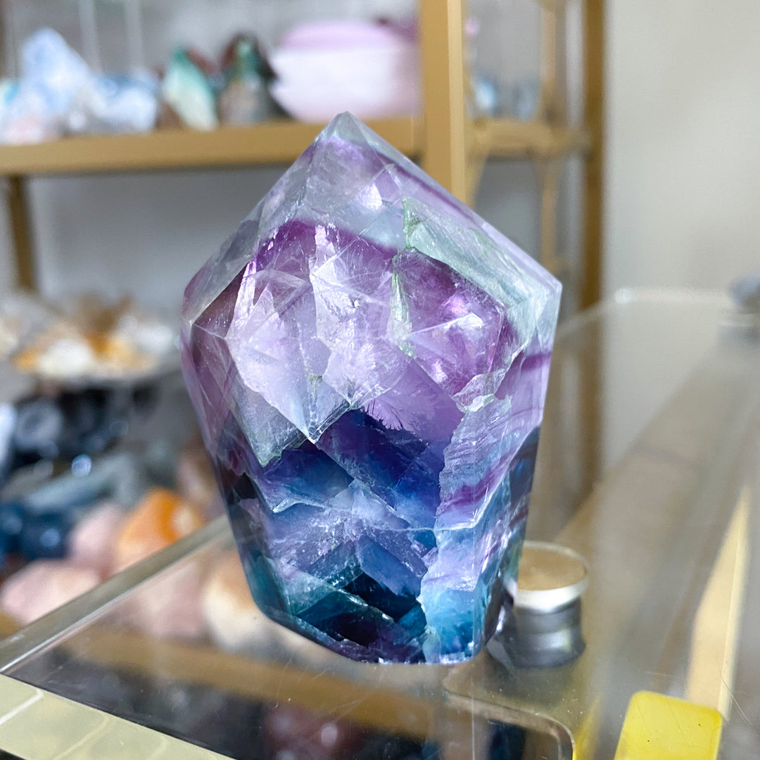 Large Polished Rainbow Fluorite Point #30