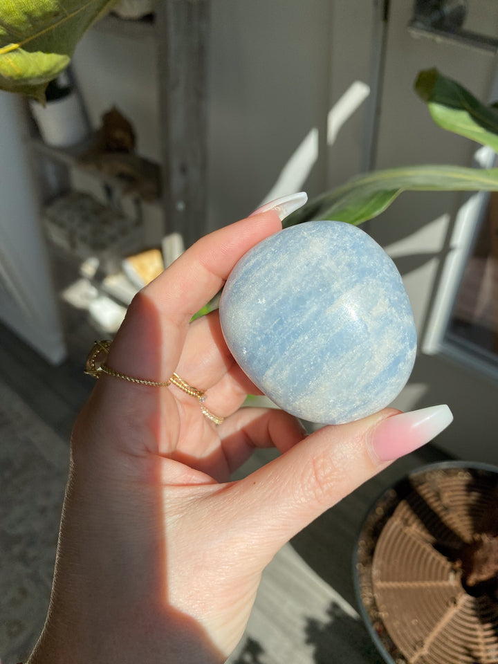 Blue Calcite Palm Stone - Get Exact Piece