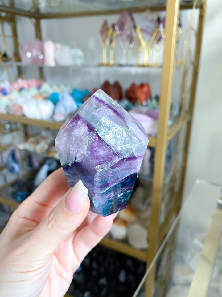Large Polished Rainbow Fluorite Point #30