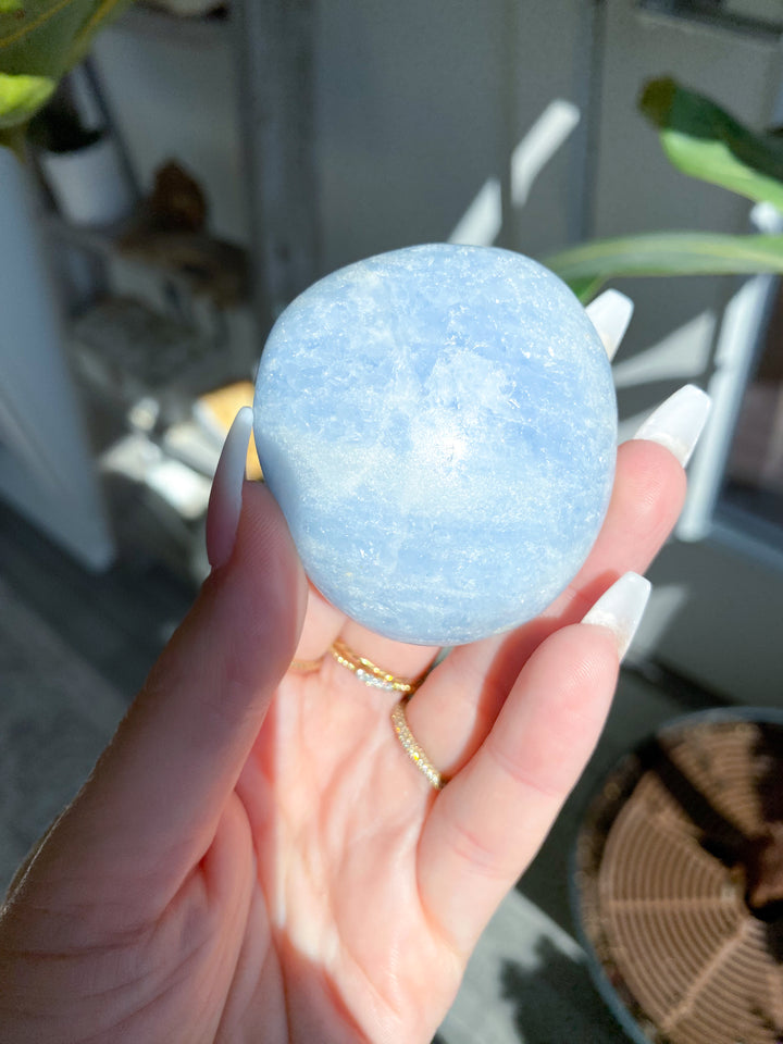 Blue Calcite Palm Stone - Get Exact Piece