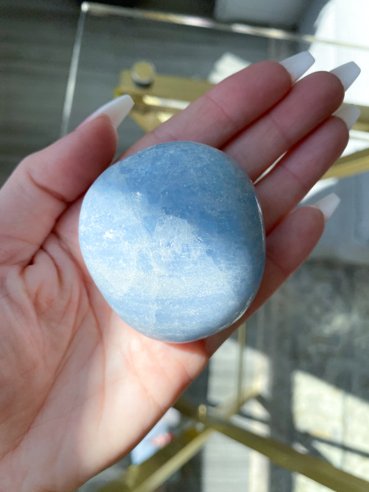 Blue Calcite Palm Stone - Get Exact Piece