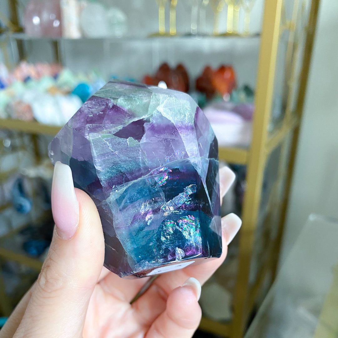 Large Polished Rainbow Fluorite Point #30