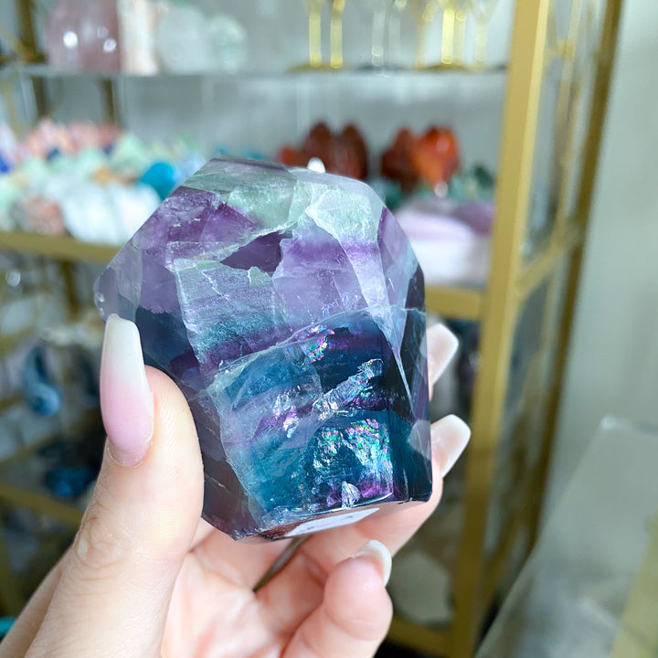 Large Polished Rainbow Fluorite Point #30