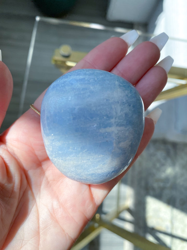 Blue Calcite Palm Stone - Get Exact Piece