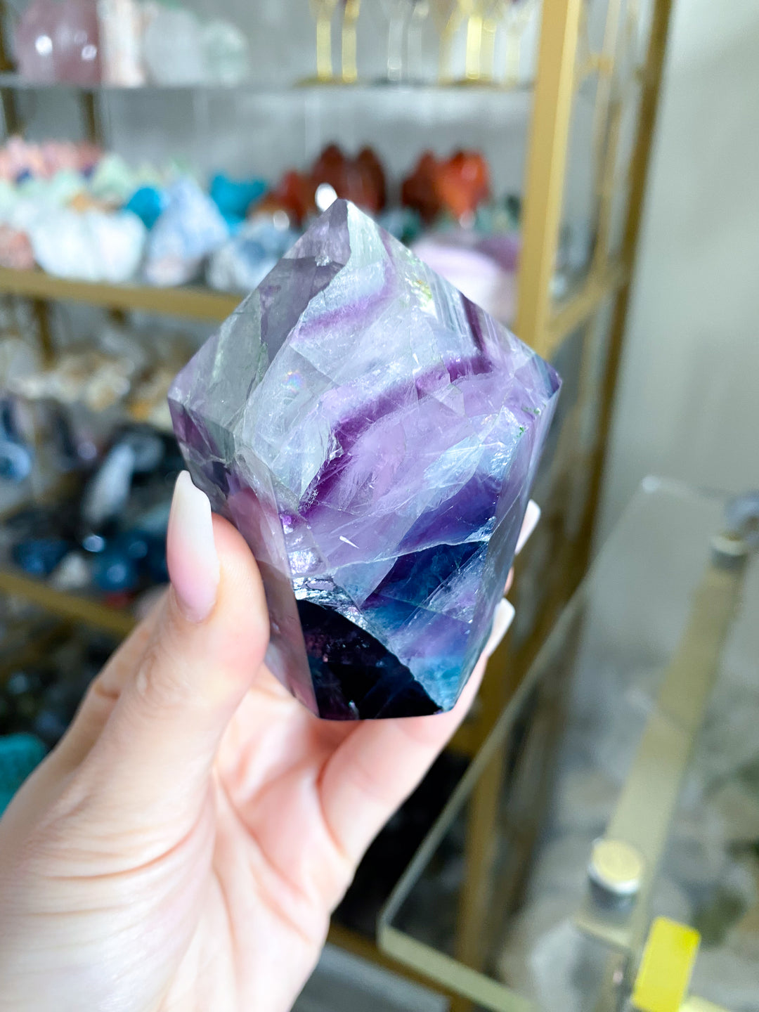 Large Polished Rainbow Fluorite Point #30
