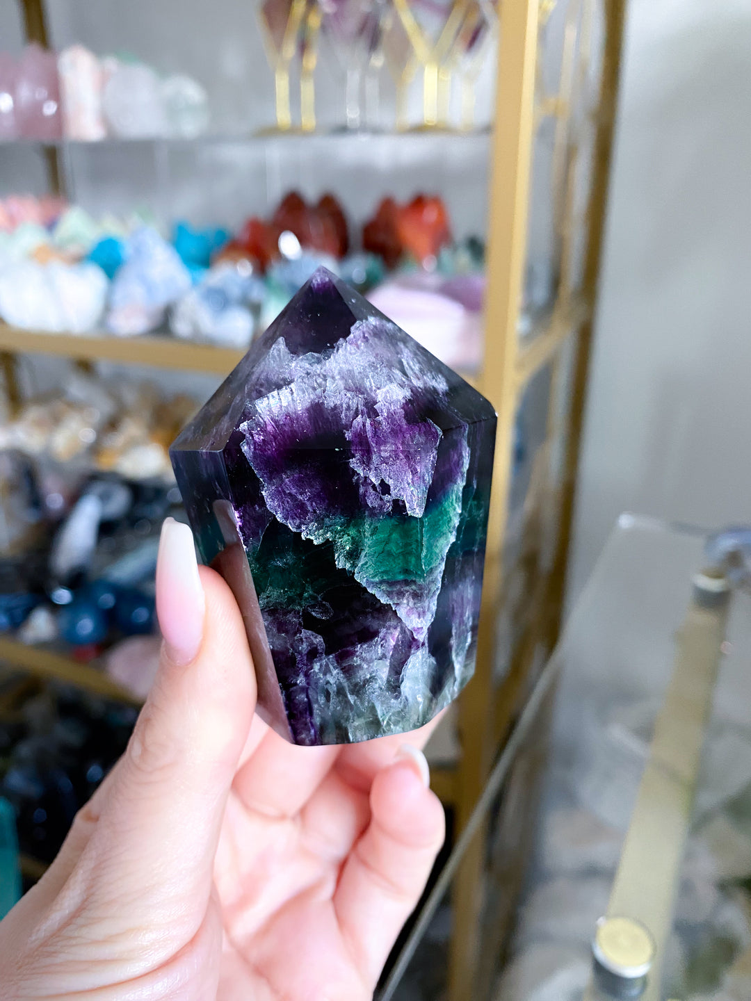 Green and Purple Fluorite Point #6