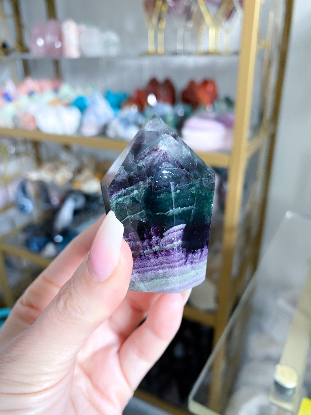 Purple, Green Fluorite Point #12