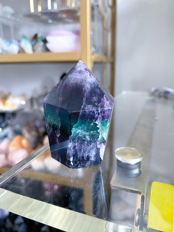 Green and Purple Rainbow Fluorite Point #17