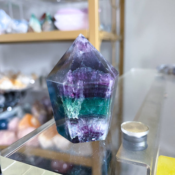 Green and Purple Rainbow Fluorite Point #17
