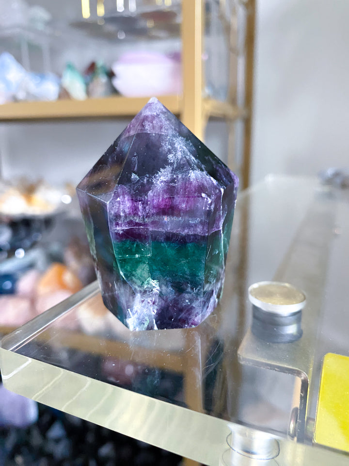 Green and Purple Rainbow Fluorite Point #17