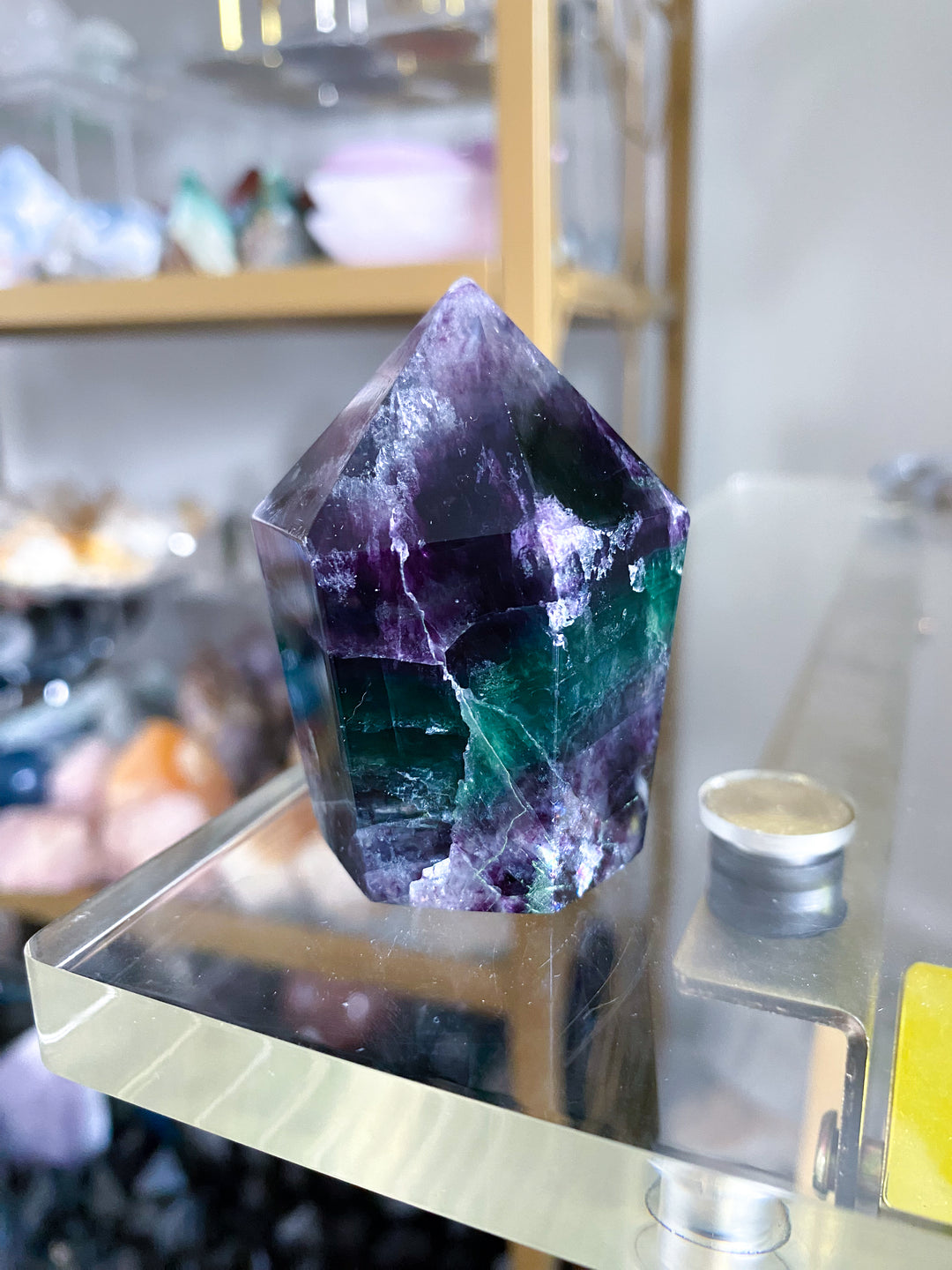 Green and Purple Rainbow Fluorite Point #17