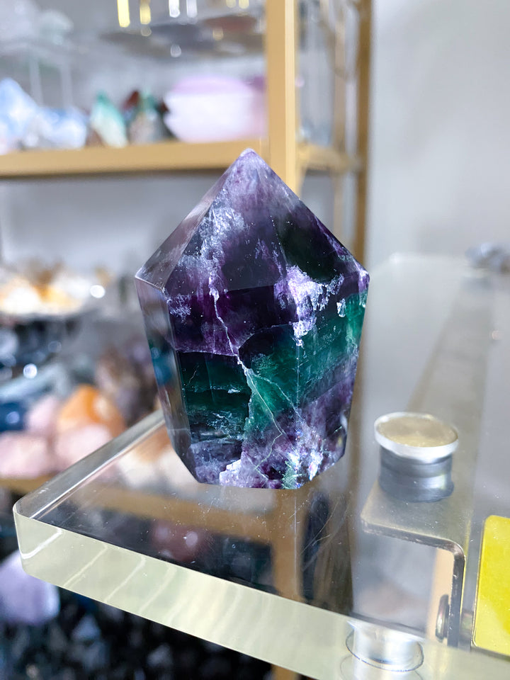 Green and Purple Rainbow Fluorite Point #17