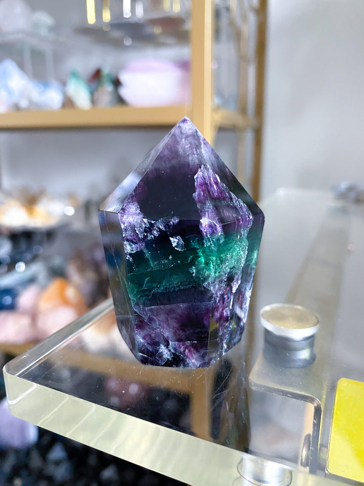 Green and Purple Rainbow Fluorite Point #17