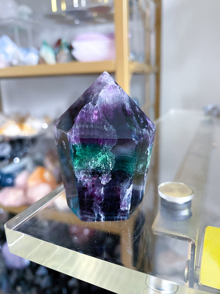 Green and Purple Rainbow Fluorite Point #17