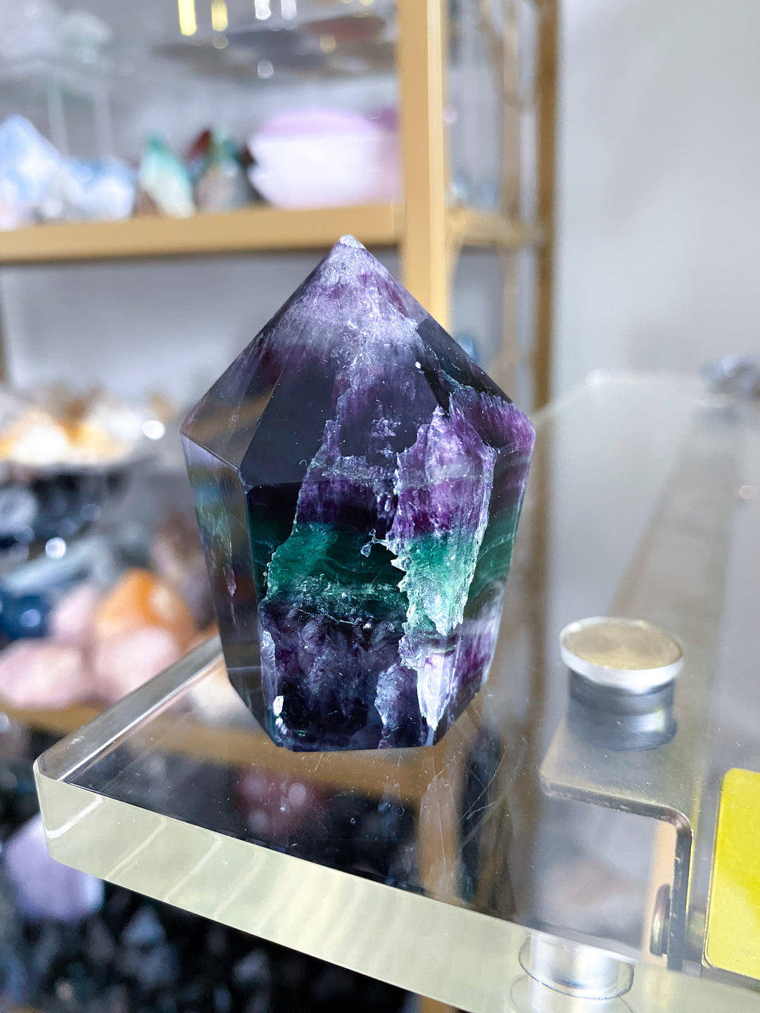 Green and Purple Rainbow Fluorite Point #17