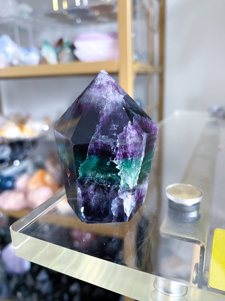 Green and Purple Rainbow Fluorite Point #17