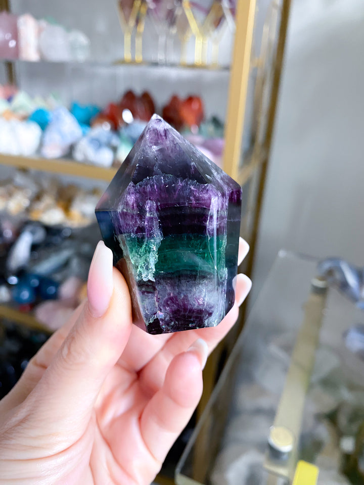 Green and Purple Rainbow Fluorite Point #17