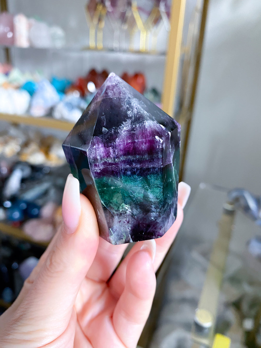 Green and Purple Rainbow Fluorite Point #17