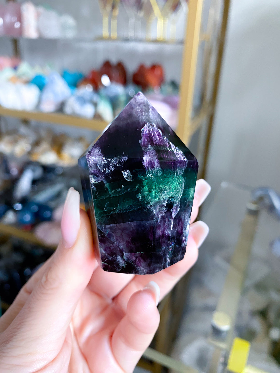 Green and Purple Rainbow Fluorite Point #17