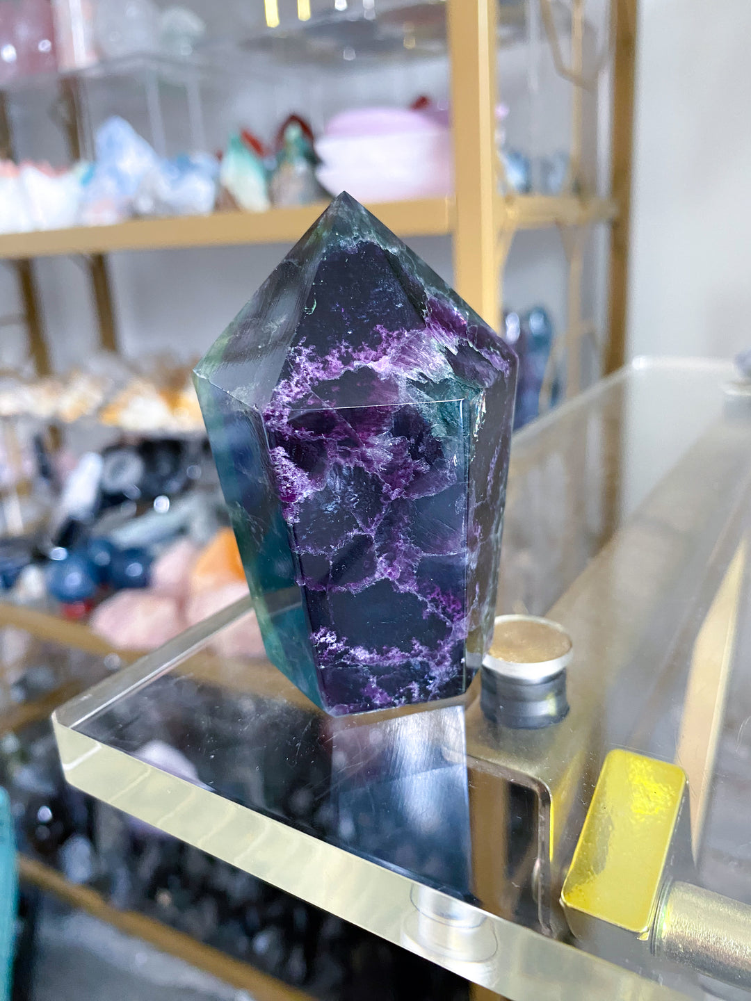 Large Purple, Green Fluorite Point #19