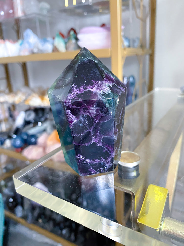 Large Purple, Green Fluorite Point #19