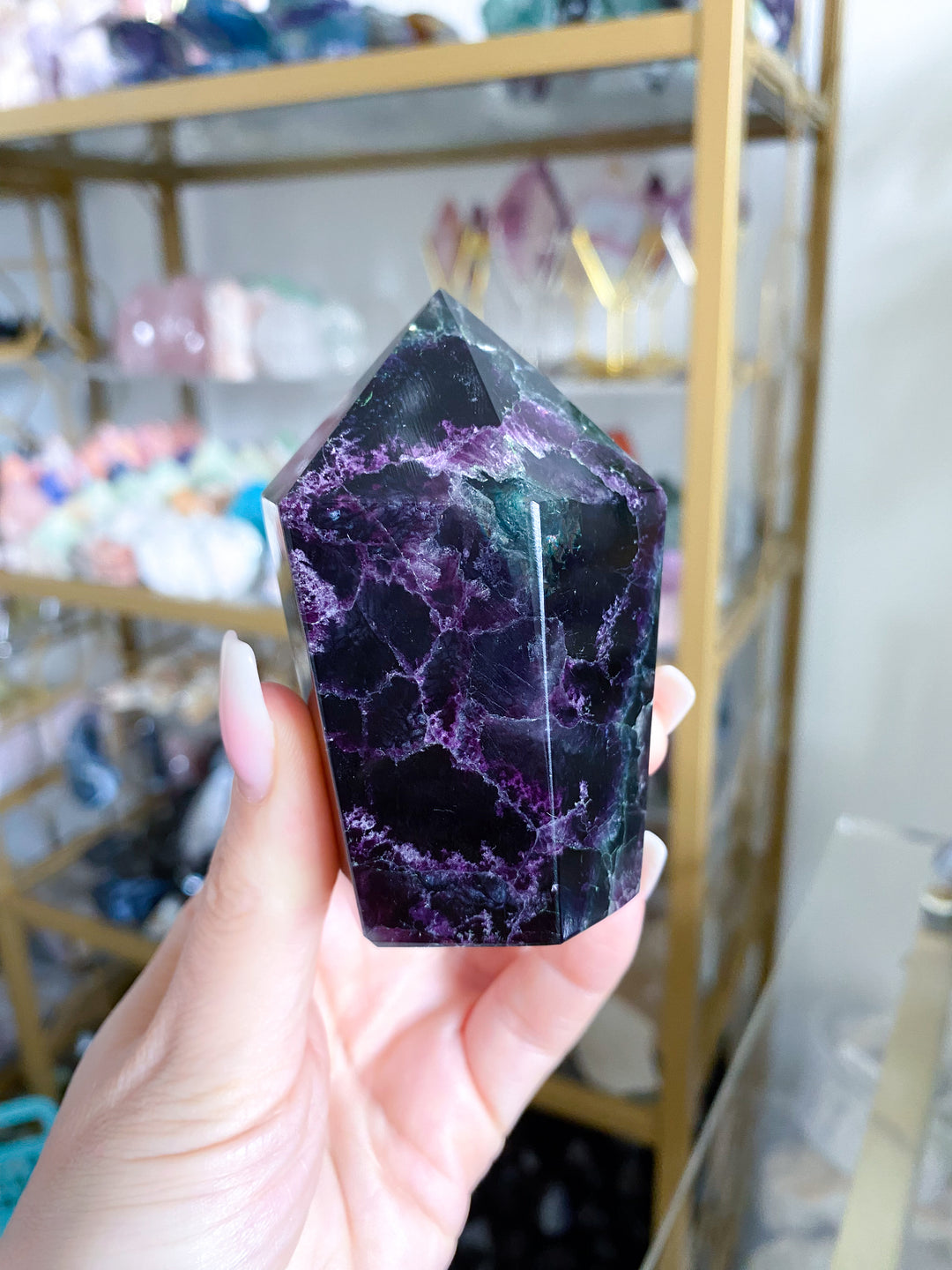 Large Purple, Green Fluorite Point #19