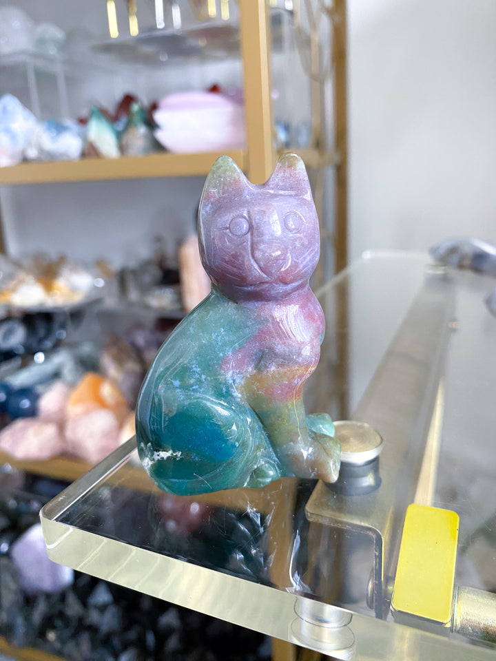 3" Ocean Jasper Cat Carving #2