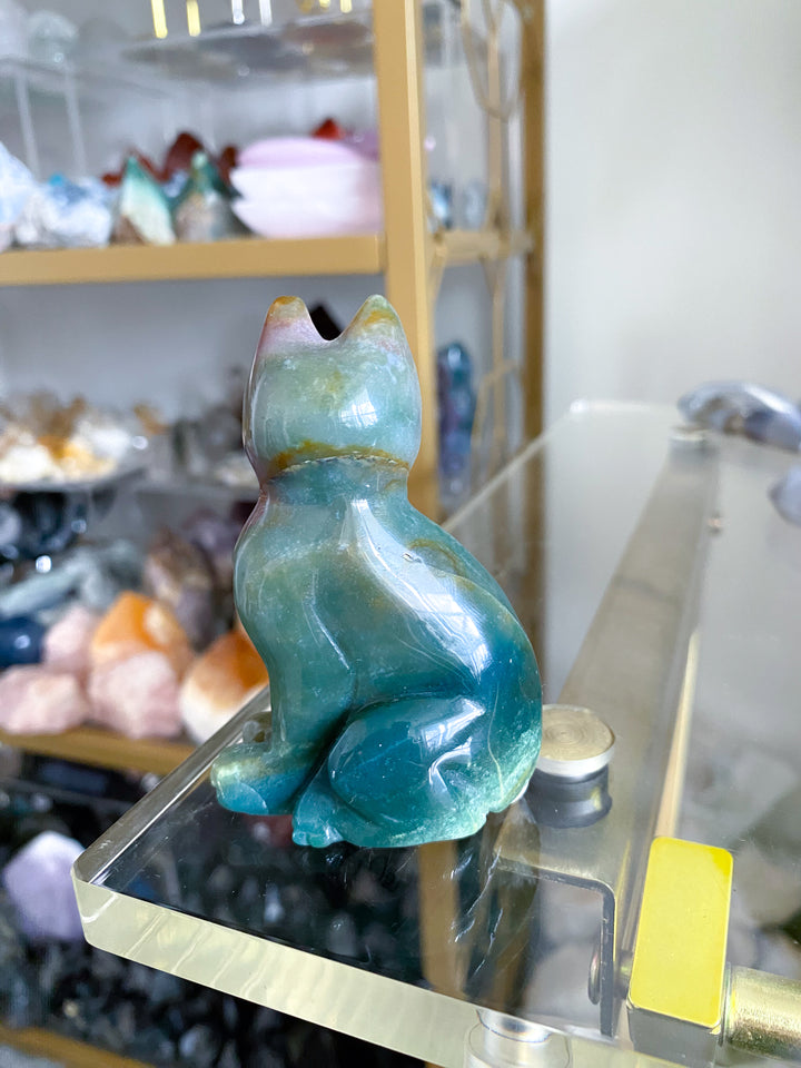 3" Ocean Jasper Cat Carving #2