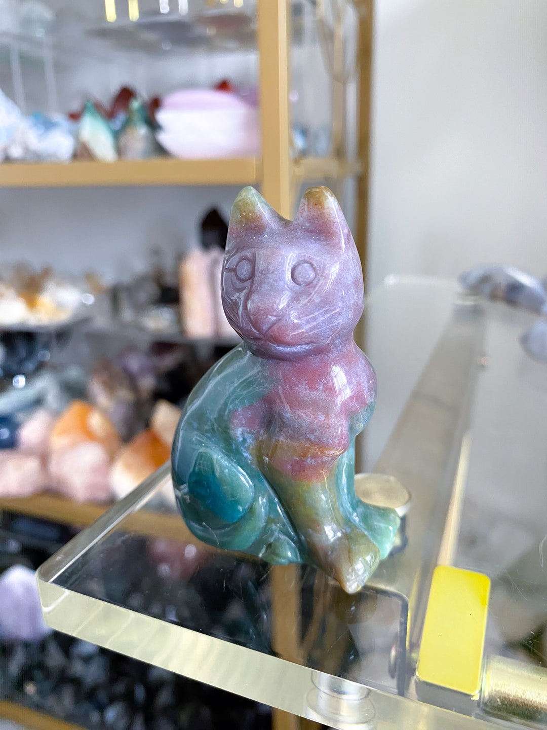 3" Ocean Jasper Cat Carving #2