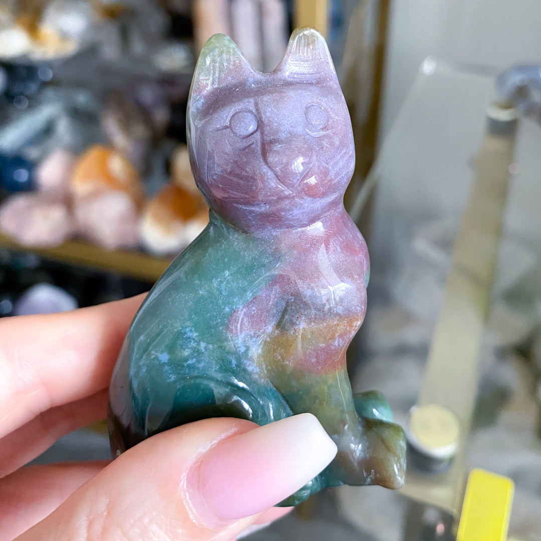 3" Ocean Jasper Cat Carving #2