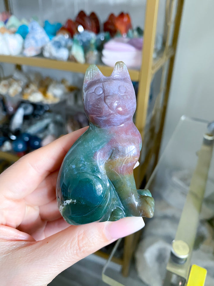 3" Ocean Jasper Cat Carving #2