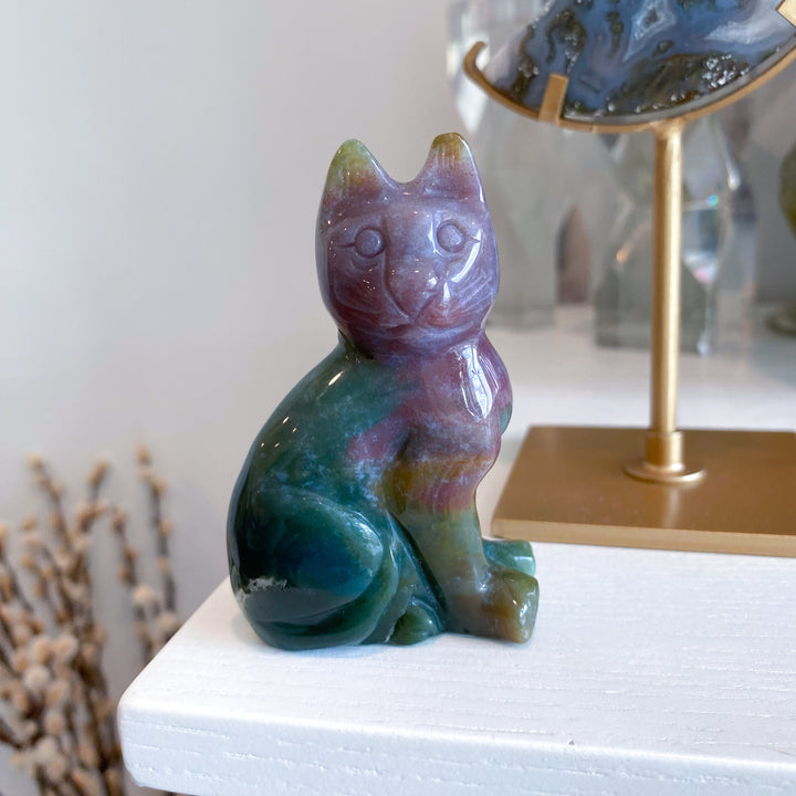3" Ocean Jasper Cat Carving #2