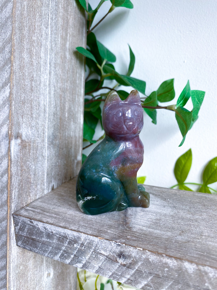 3" Ocean Jasper Cat Carving #2