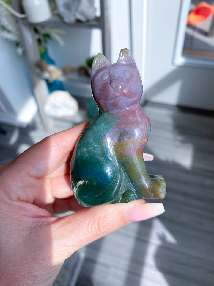3" Ocean Jasper Cat Carving #2