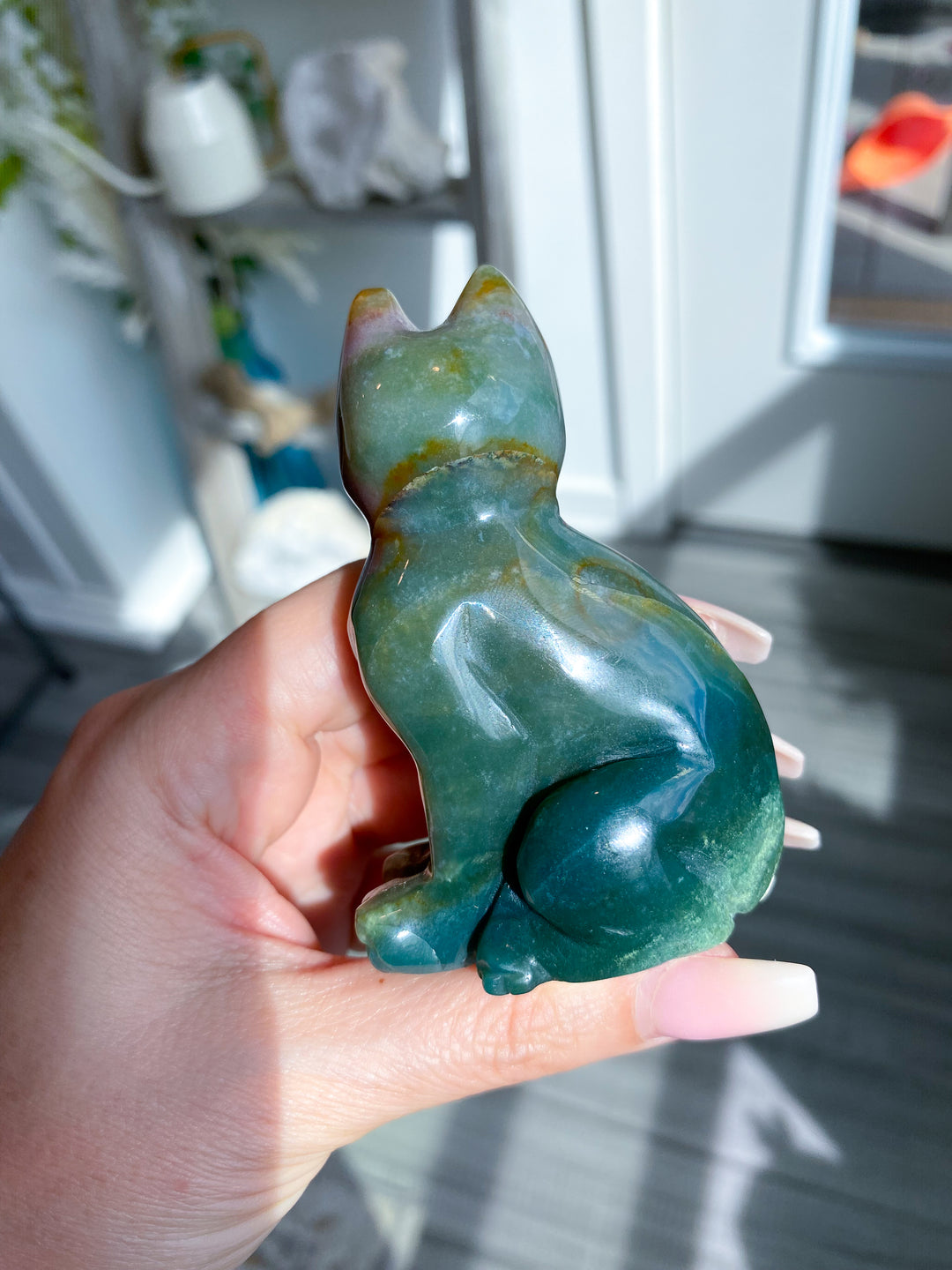 3" Ocean Jasper Cat Carving #2