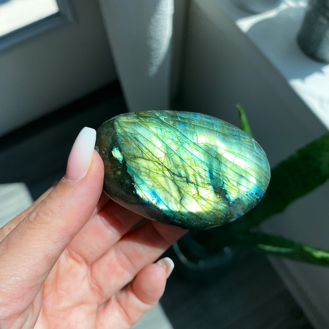 Flashy Labradorite Palm Stone 