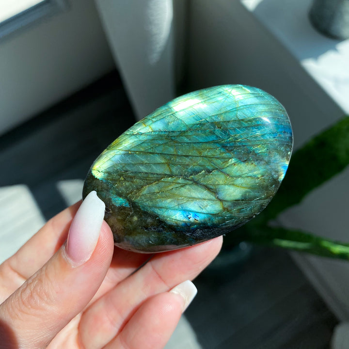 Flashy Labradorite Palm Stone 